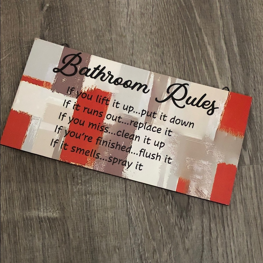 Bathroom Rules Decorative Wall Plaque - Orange and Cream